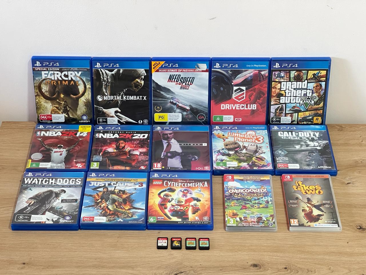 На продажу: Игры для PS4 / PS5 (PlayStation 4 / 5) • Farcry primal - 1200 rsd • Mortal Kombat x - 1500 rsd • Need Speed - 1390 rsd • Driveclub - 990 rsd • GTA V - 1800 rsd • NBA 2k14 - 1000 rsd • NBA — фото